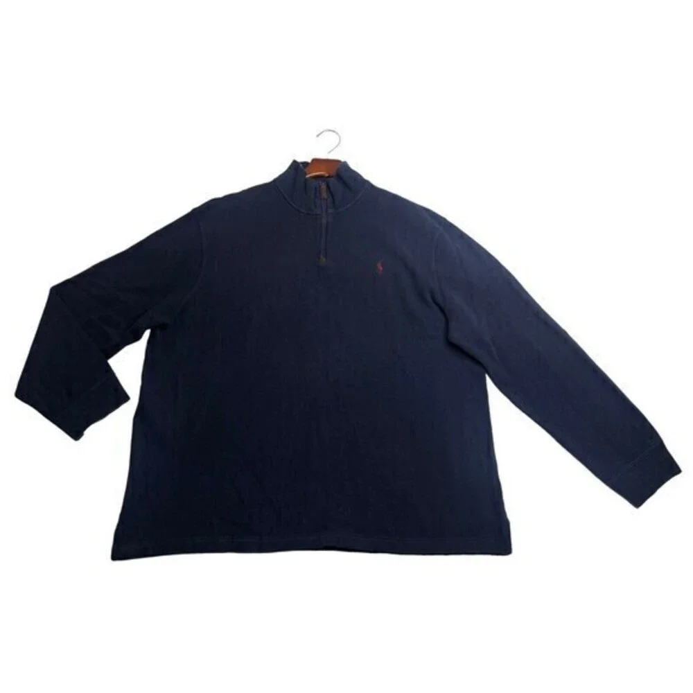 POLO Ralph Lauren Blue 1/4 Zip Sweater Long‎ Sleeve Red Pony Logo Size 2XL